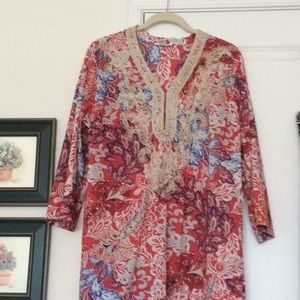 🌞2/$15 Charter Club Weekend Embroidered Tunic Top
